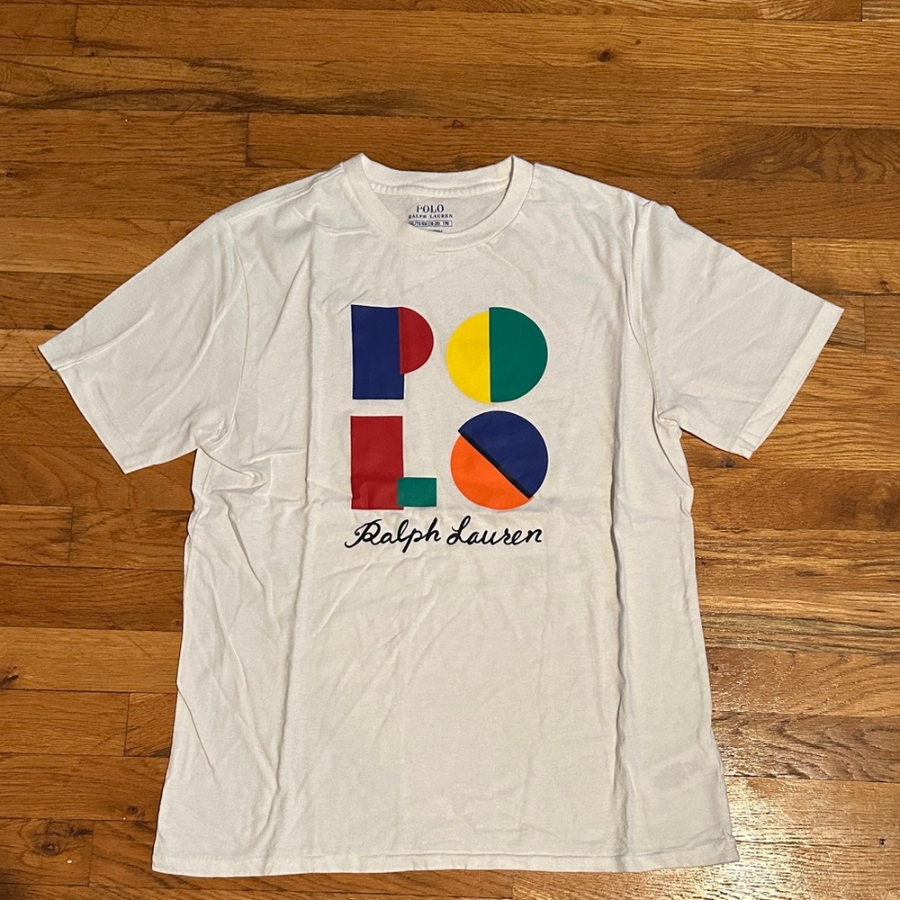 Ralph Lauren White Tee with Colorful Logo (Kids XL)